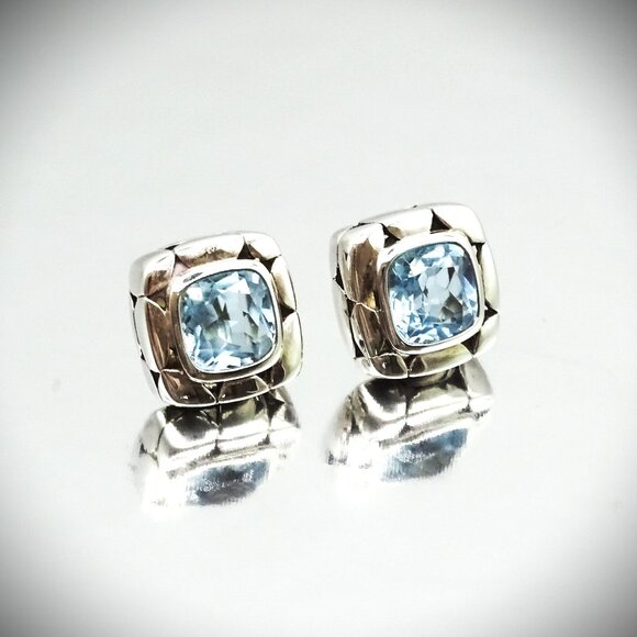JOHN HARDY  Kali Collection Sterling Silver Faceted Blue Topaz Stud Earrings - Picture 1 of 8